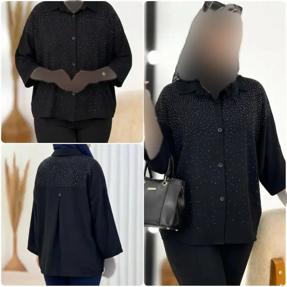 شومیز زنانه رخشان جنس کریشه رنگ مشکی سایز فری سایز