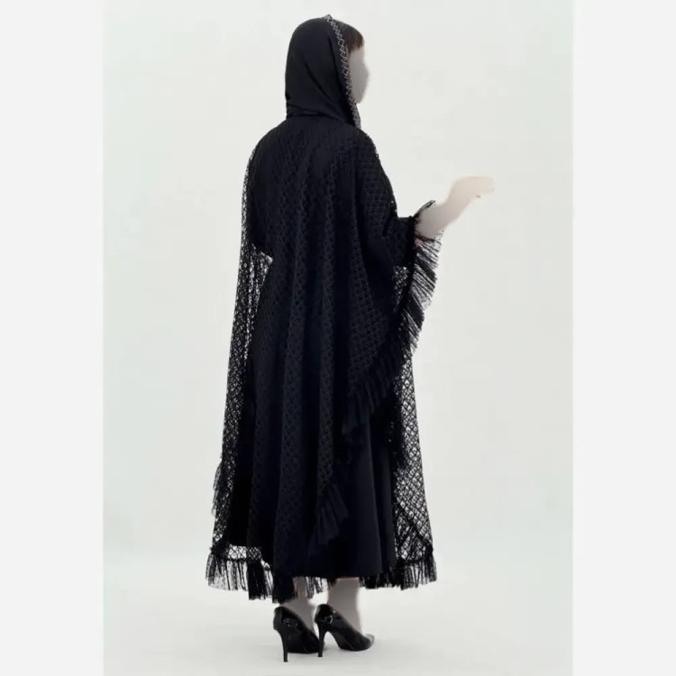 سارافون مجلسی مشکی رویه دانتل و زیره کرپ بوگاتی فری سایز 38 تا 48