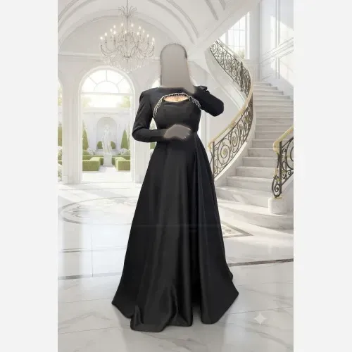 ماکسی مجلسی زنانه ساتن آمریکایی رنگ مشکی قد 155