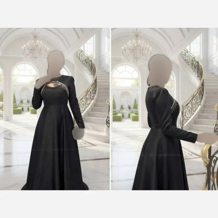 ماکسی مجلسی زنانه ساتن آمریکایی رنگ مشکی قد 155