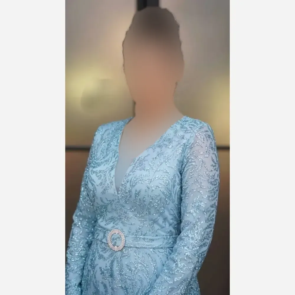 ماکسی مجلسی زنانه حریر شاین پفکی رنگ آبی سایز بزرگ