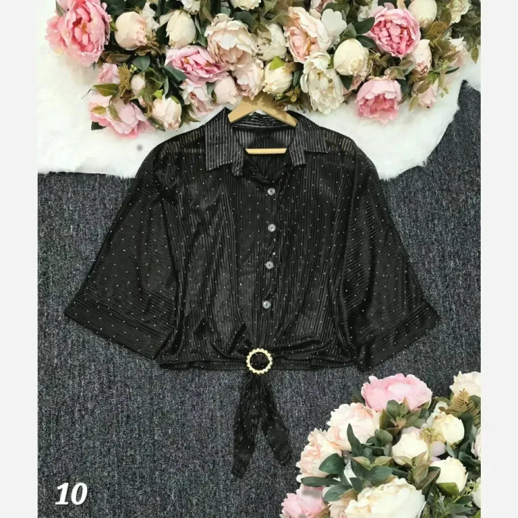 شومیز گرهای شیشهای نگین پلیسه لمه دار فری سایز