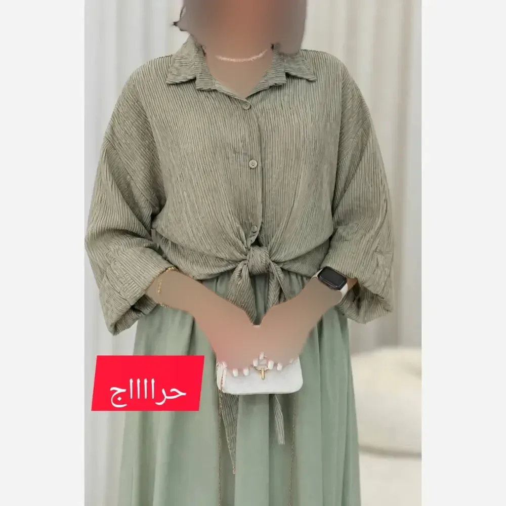 شومیز گره ای پلیسه جنس کوپرا خشک فری سایز رنگ طوسی و سبز