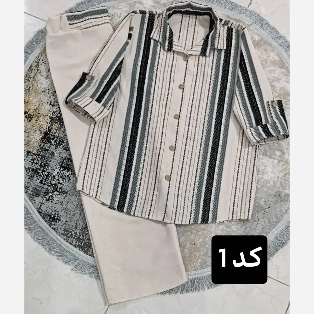 ست شومیز و شلوار زنانه لنین لمه دوزی شده سایز 38 تا 46
