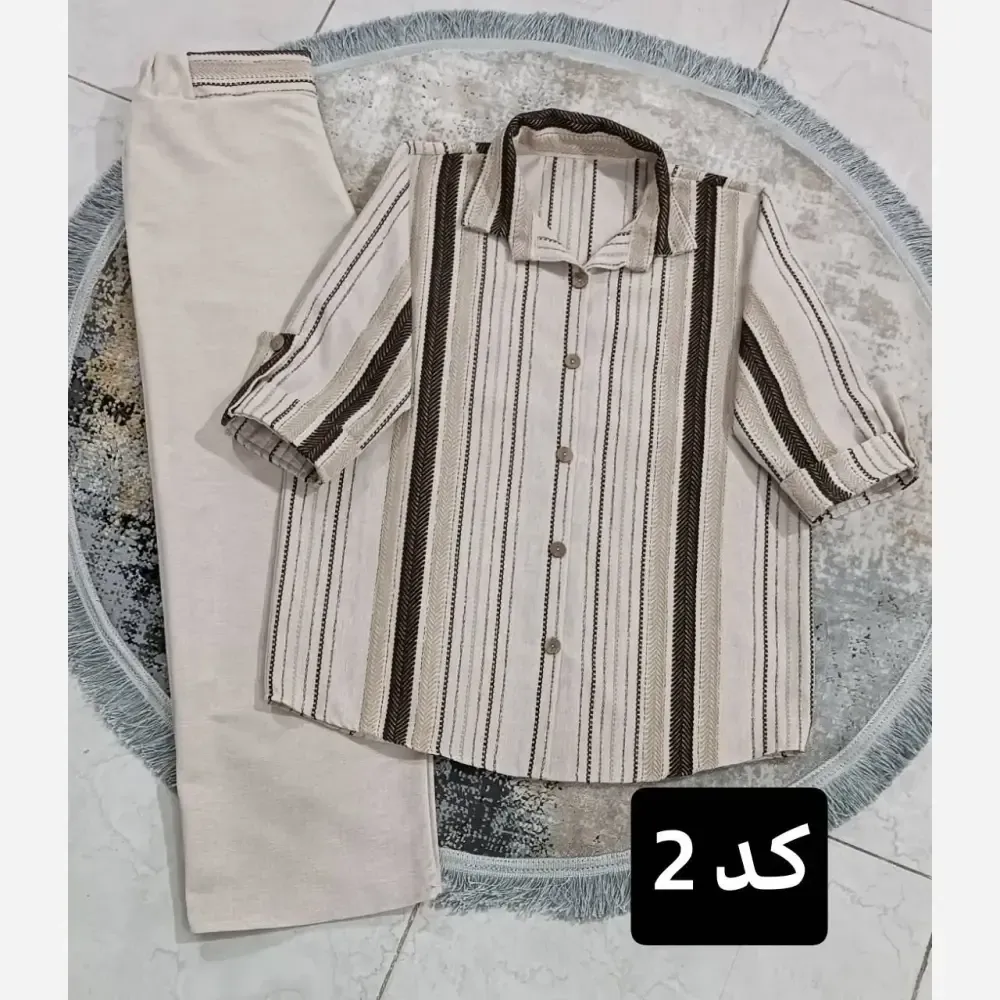 ست شومیز و شلوار زنانه لنین لمه دوزی شده سایز 38 تا 46
