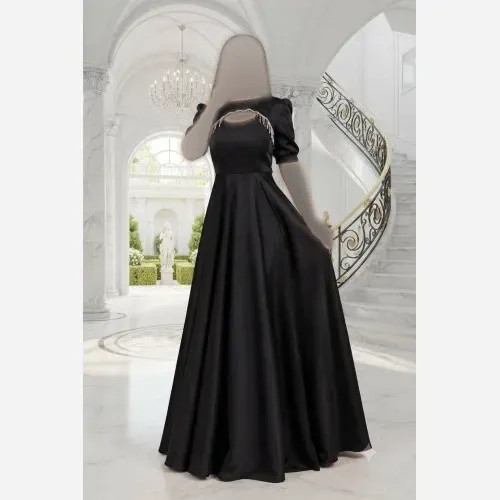 فریده ماکسی ساتن آمریکایی کمربنددار مشکی قد 155 سایزبندی 36 تا 48