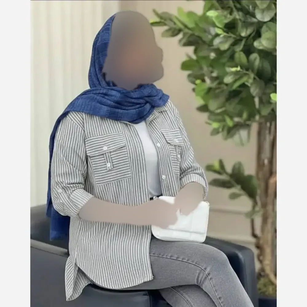 شومیز جیب صلیبی لنین ایرانی فری سایز آبی طوسی