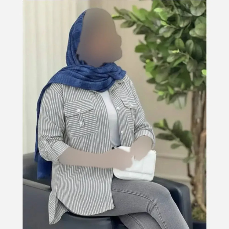 شومیز جیب صلیبی لنین ایرانی فری سایز آبی طوسی