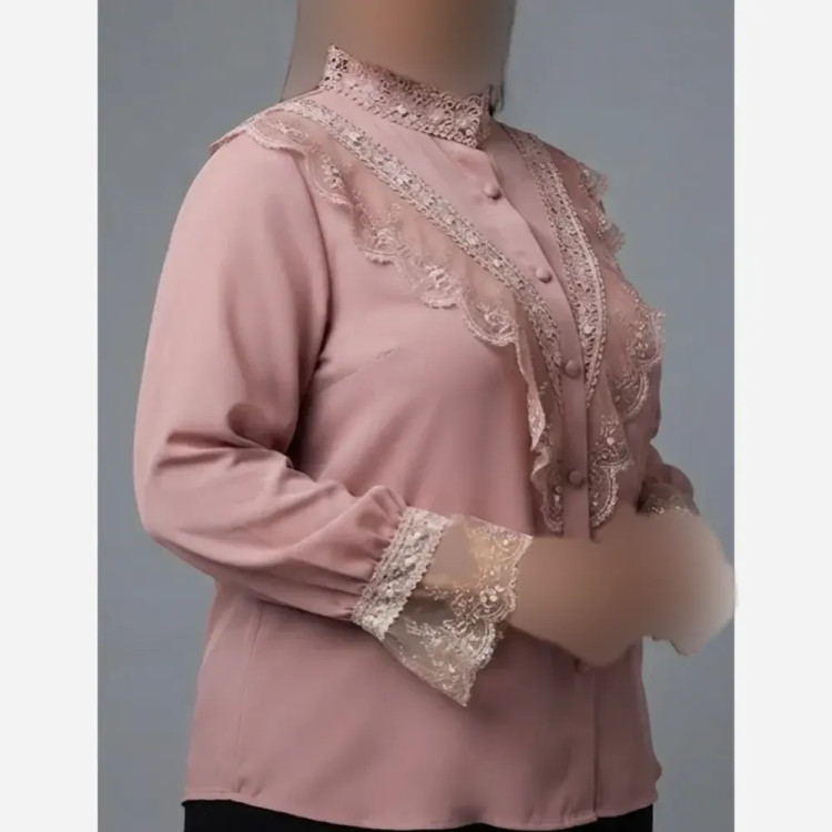 شومیز مجلسی زنانه جنس الیزه مصری با خرج کار گیپور ترک سایز 1 تا 3