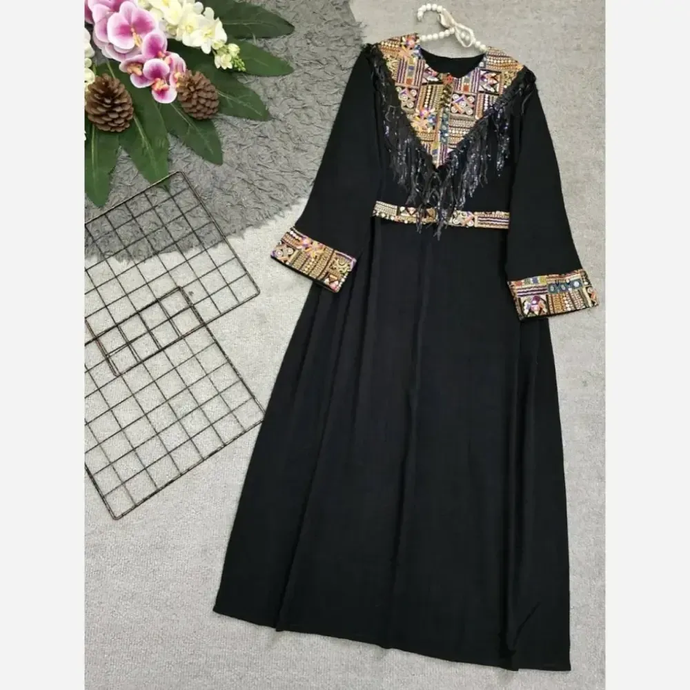 پیراهن مجلسی زنانه مهرسانا جنس ابروبادی درجه یک رنگ مشکی فری سایز
