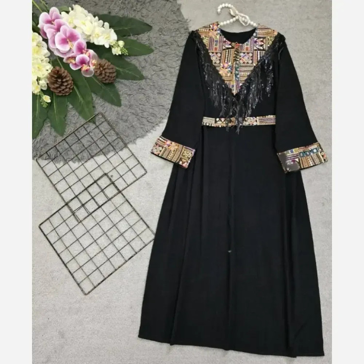 پیراهن مجلسی زنانه مهرسانا جنس ابروبادی درجه یک رنگ مشکی فری سایز