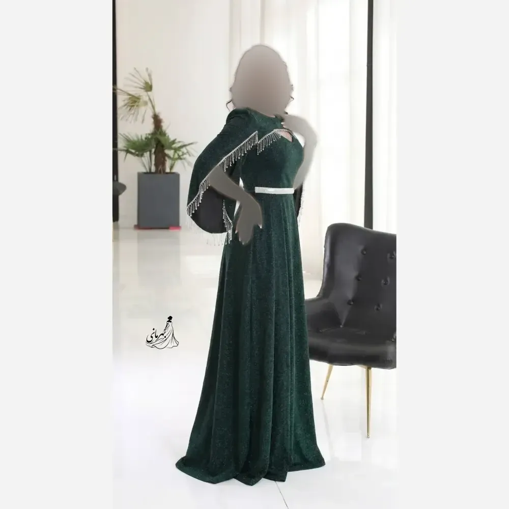 پیراهن ماکسی مجلسی زنانه لمه درجه یک کاپدار روشنا مشکی یشمی