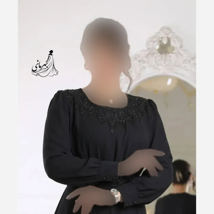 پیراهن مجلسی مشکی زنانه کرپ حریر منجوق دوزی شده سایز بزرگ