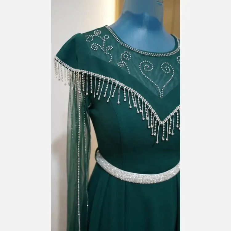 خرید لباس ماکسی فرمالیته مجلسی زنانه کرپ دالقیچ نگیندار سایز 38 تا 48