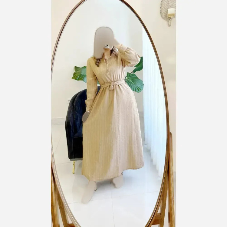 پیراهن زنانه کوک دوزی ملینا فری سایز کرم گندمی