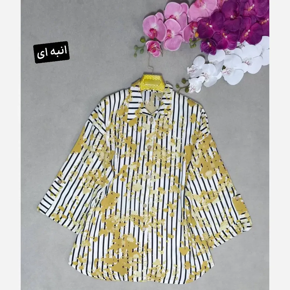 شومیز مانتویی سوپر نخ خارجی رنگ انبه ای فری سایز