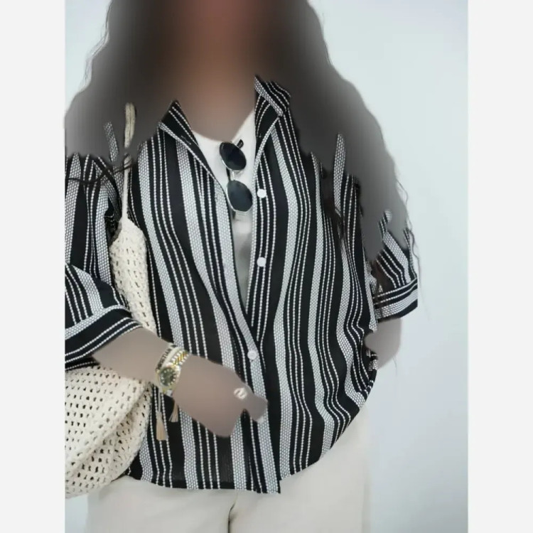 شومیز رولکس دانتل مراکشی فری سایز رنگ مشکی سفید و طوسی