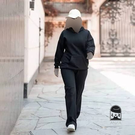 ست هودی شلوار زنانه مدل الهام جلو بسته جنس دورس تو کرکی فری سایز