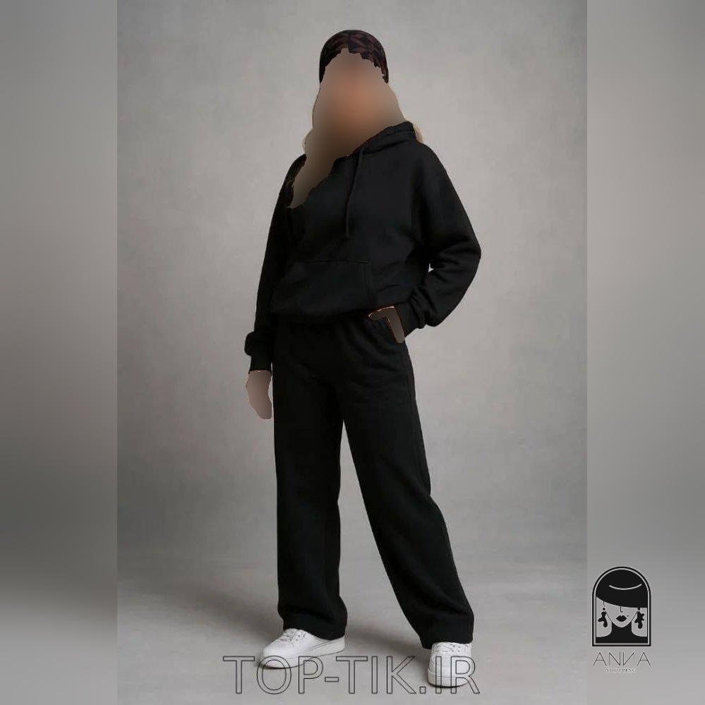 ست هودی شلوار زنانه مدل الهام جلو بسته جنس دورس تو کرکی فری سایز