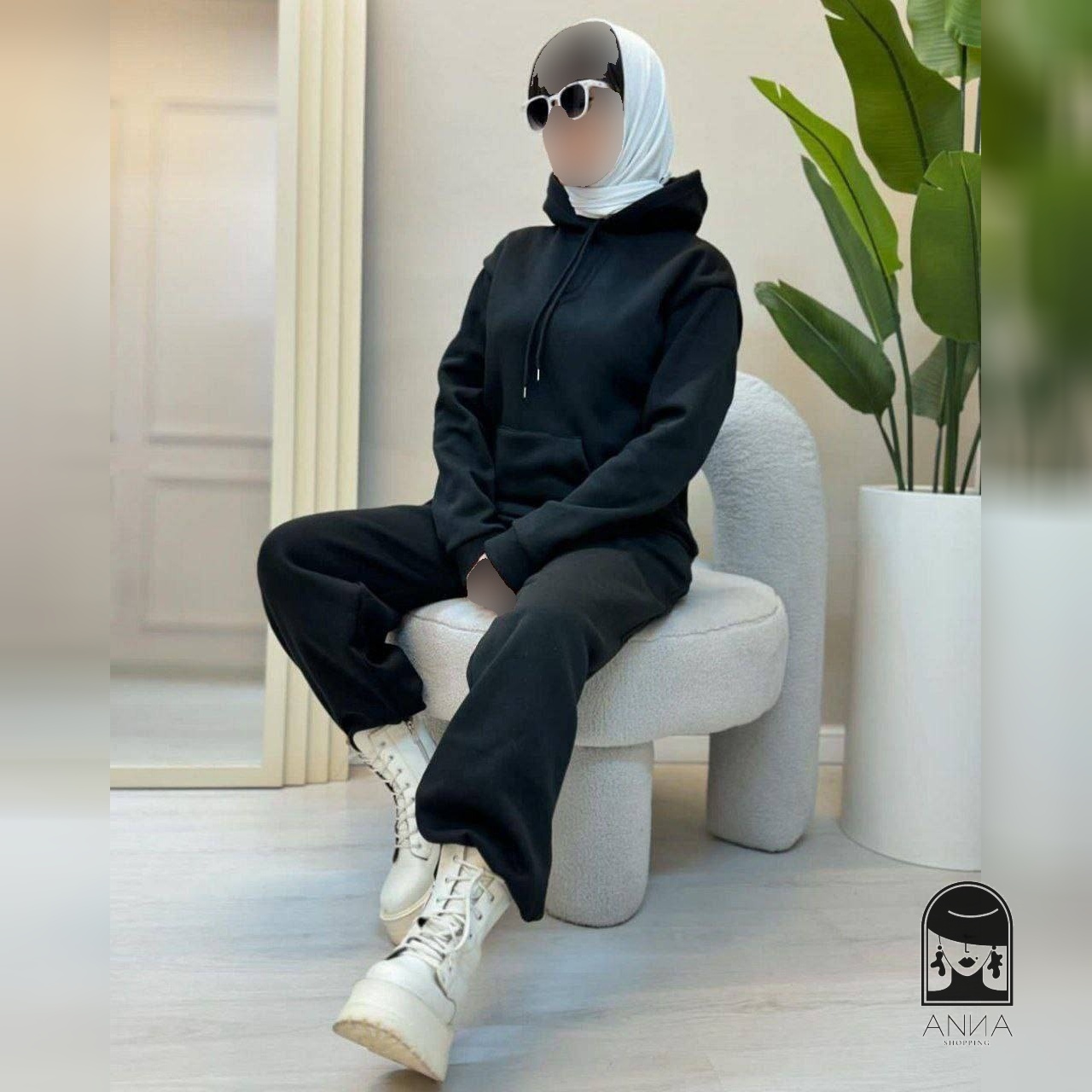 ست هودی شلوار زنانه مدل الهام جلو بسته جنس دورس تو کرکی فری سایز