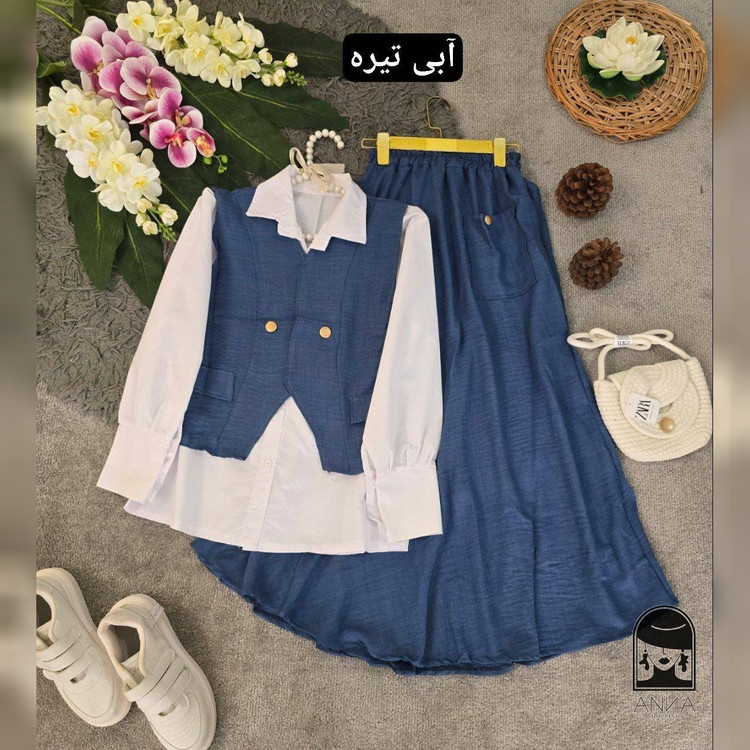ست شومیز دامن زنانه مدل ژینا جنس شانتون با فری سایز