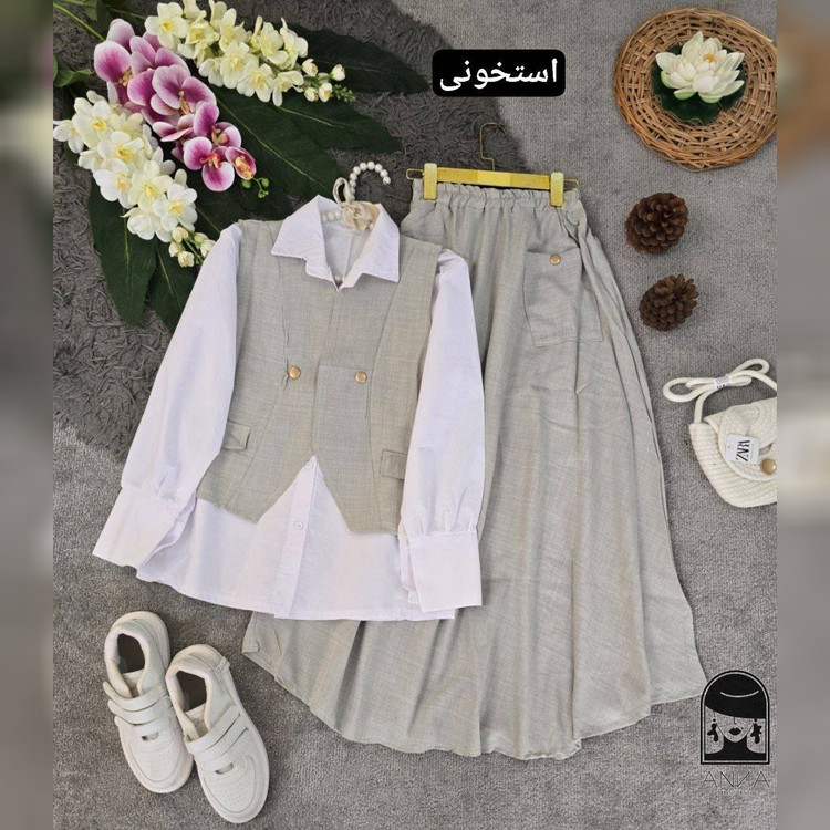 ست شومیز دامن زنانه مدل ژینا جنس شانتون با فری سایز