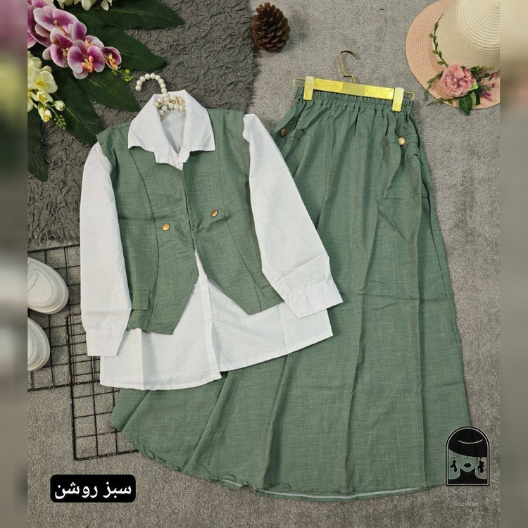 ست شومیز دامن زنانه مدل ژینا جنس شانتون با فری سایز