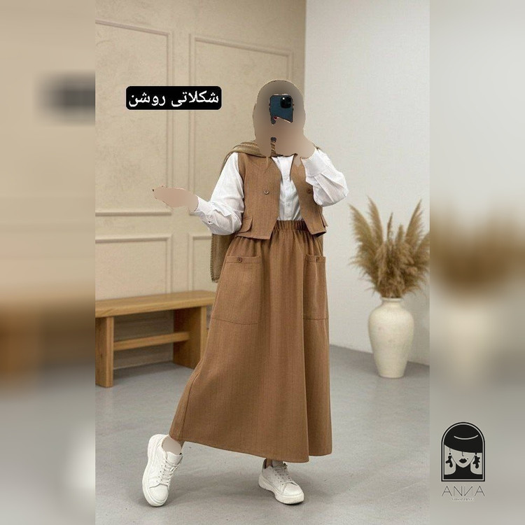 ست شومیز دامن زنانه مدل ژینا جنس شانتون با فری سایز
