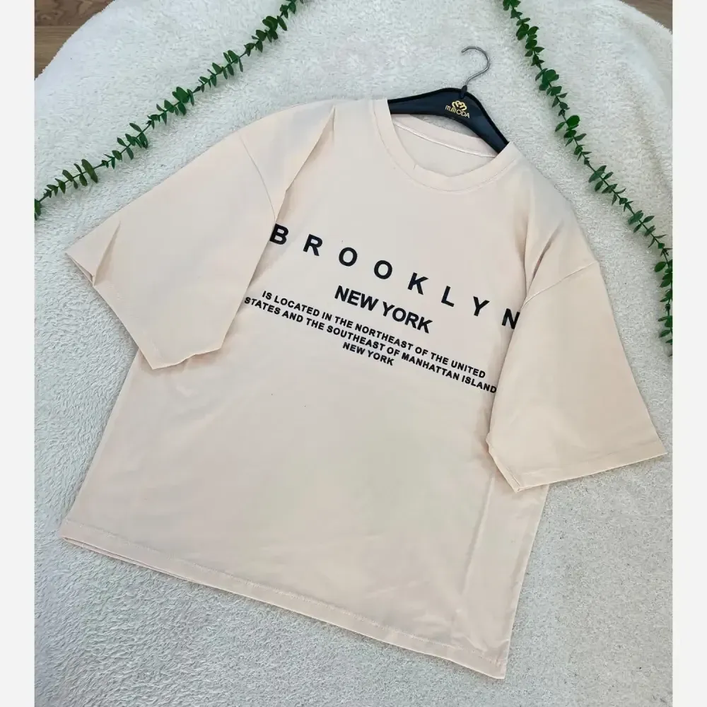 تیشرت باکسی سوپر پنبه BROOKLYN رنگ کرم و سبز سایز فری