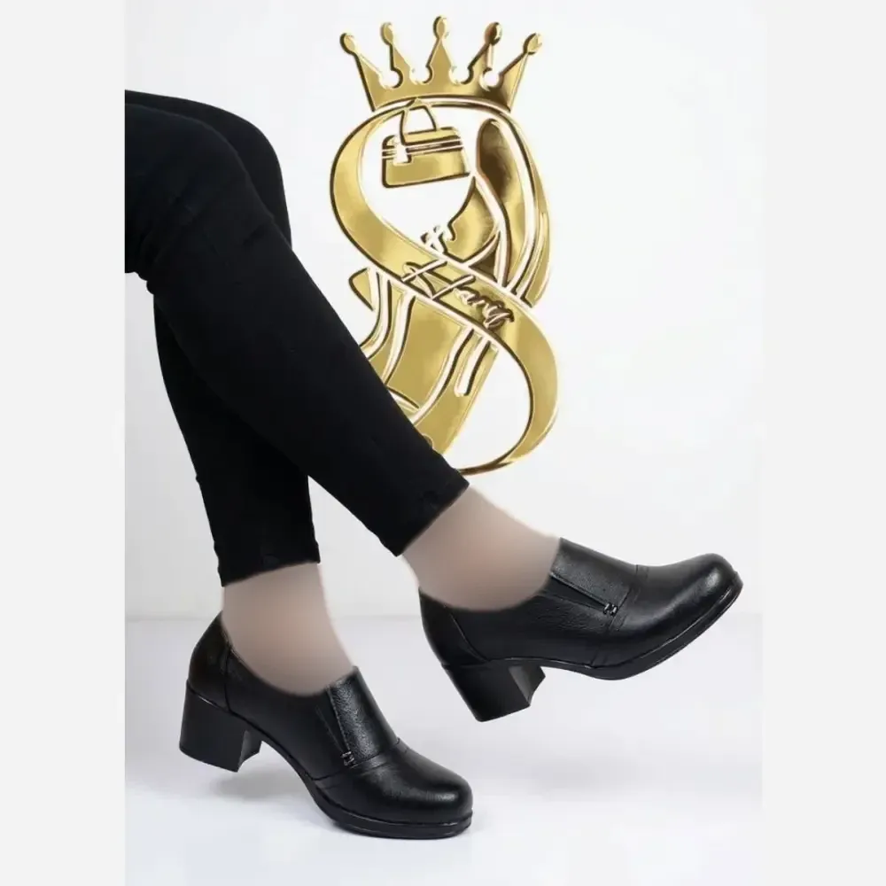 کفش طبی زنانه مدل میترا چرم مشکی پاشنه پنج سانت سایزبندی کامل