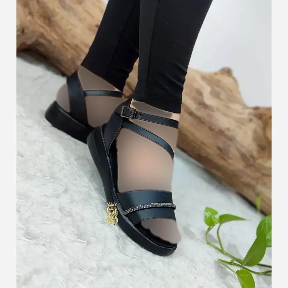 صندل طبی زنانه مدل نرگس رویه چرم مشکی سایزبندی 37 تا 40