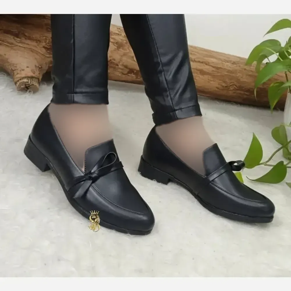 کفش کالج طبی زنانه مدل گره ای رویه چرم مشکی سایز 37 تا 39