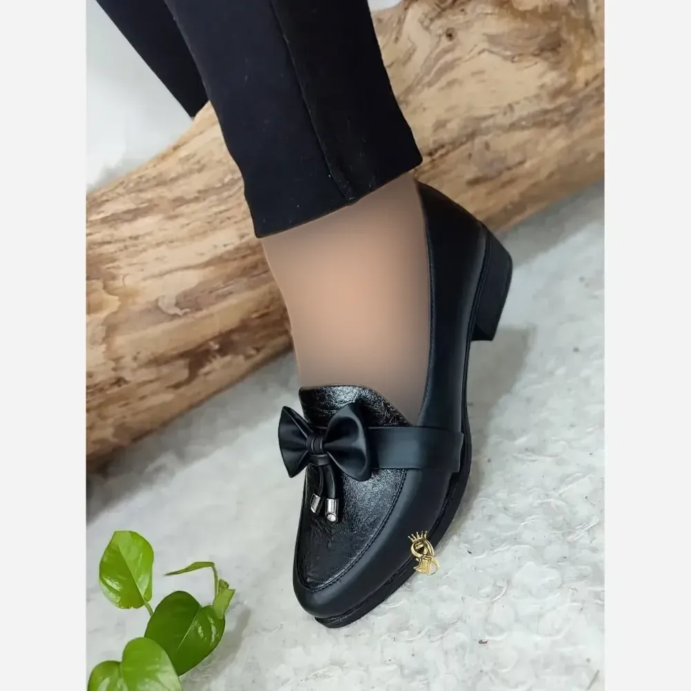 کفش کالج طبی زنانه مدل ملودی چرم مشکی سایز 37 تا 40