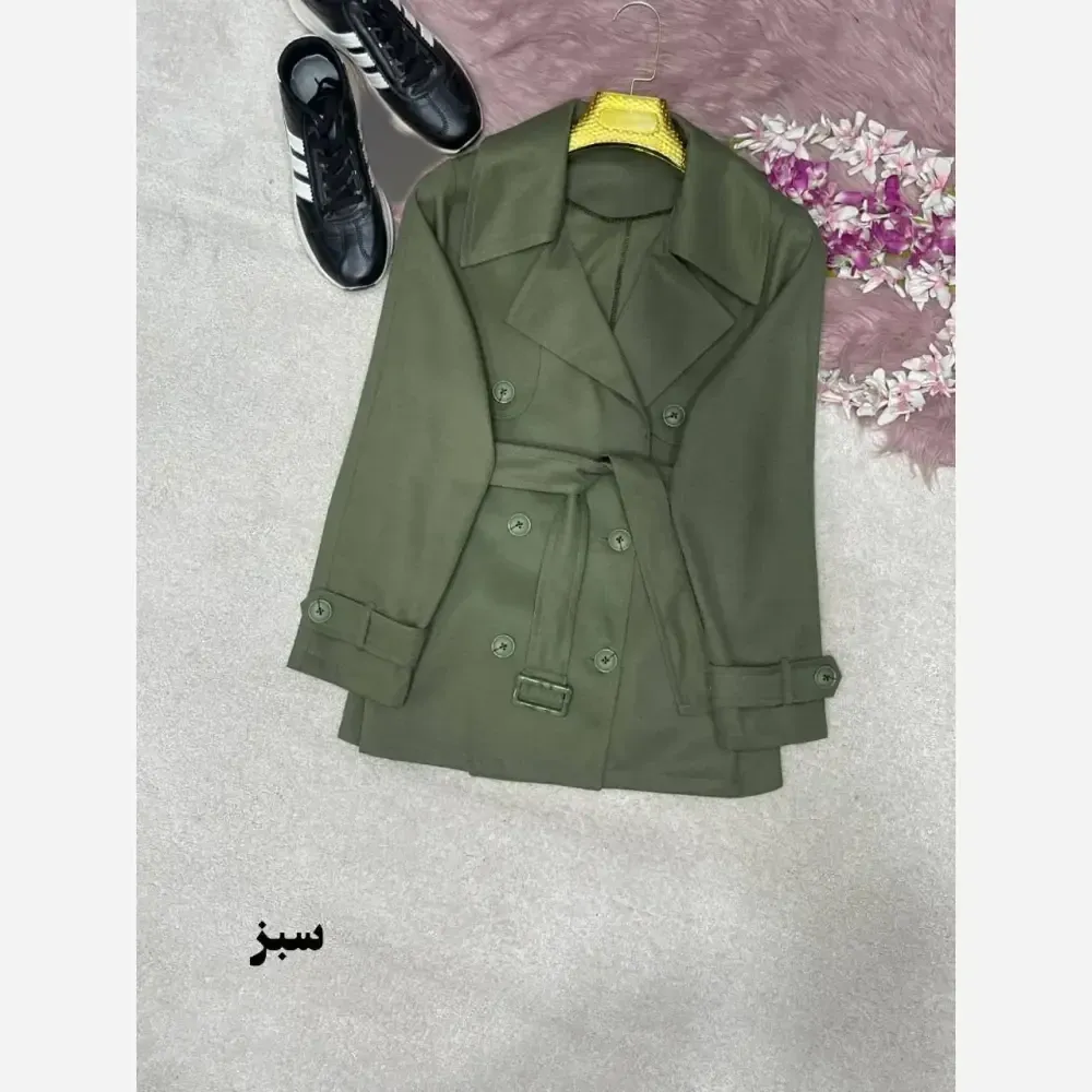 ترنچ کت کوتاه زنانه مدل هیوا جنس کتان استانبولی فری سایز