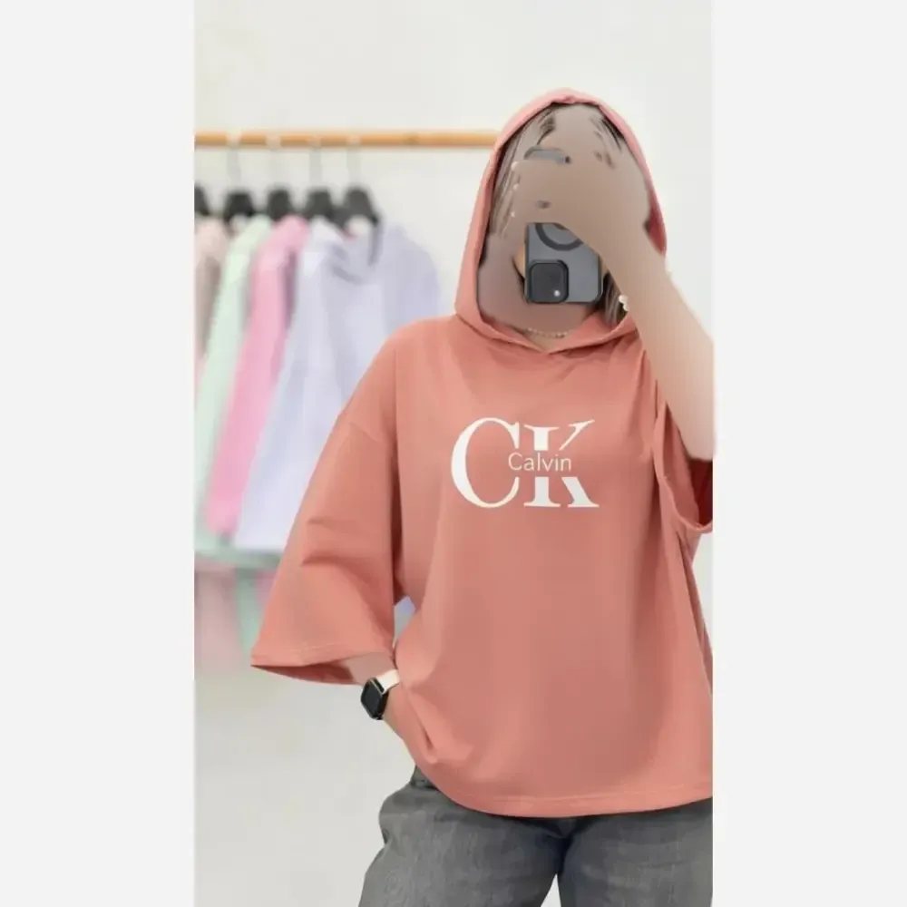 بلوز لانگ زنانه طرح CK جنس پنبه دبل بافت فری سایز