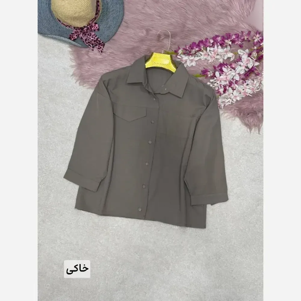 شومیز زنانه مدل نیکا جنس پری سیلک خنک رنگ مشکی نسکافهای کنفی خاکی سایز فری 38 تا 46